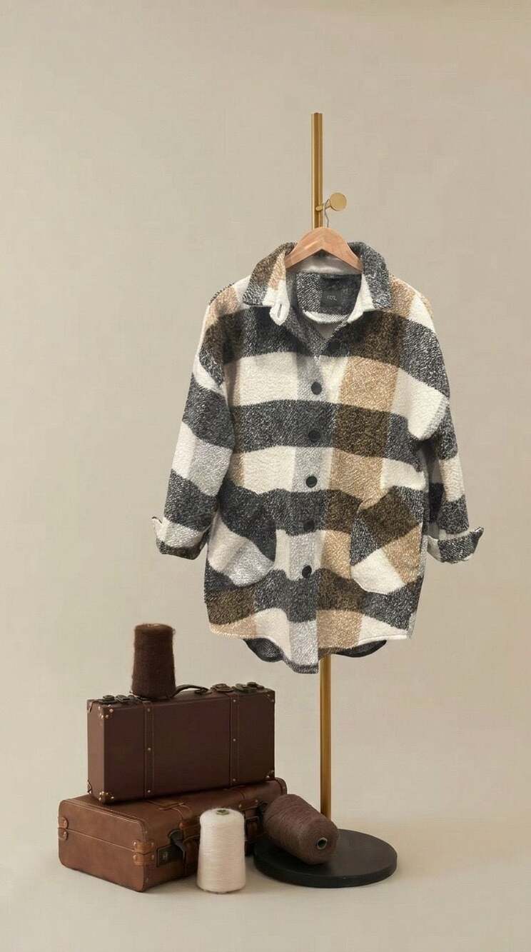 RDI Oversized Plaid Sherpa Fleece Shacket Jacket Cozy Fall Winter Cabin Core - Picture 2 of 5